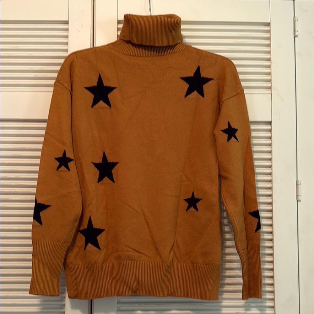Camel/Gold  Turtleneck Sweater with Black Stars ⭐️